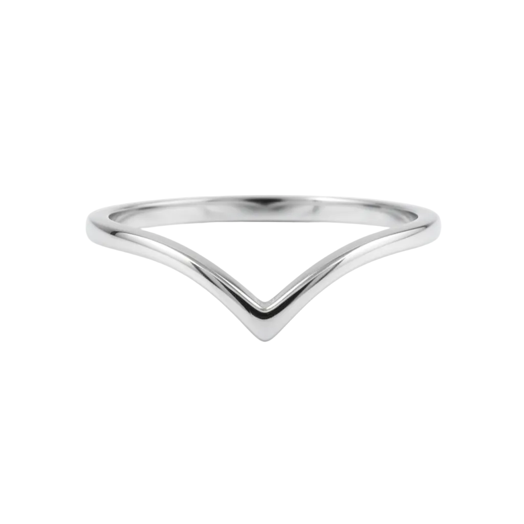 A polished silver ring with a minimalist, open V-shaped chevron design, shown against a plain white background.
