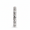 A silver-toned skull ring featuring  detailed skulls, shown on a clean white background.