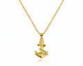 Gold anchor necklace on a white background.