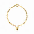 Gold chain bracelet with a heart-shaped charm on a white background