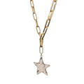 Gold chain necklace with a star pendant on a white background