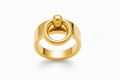 A polished gold ring with a unique gold hoop, shown on a clean white background.