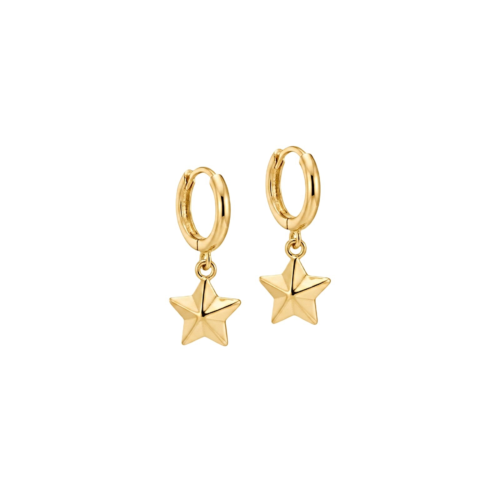 Gold star-shaped earrings on a white background