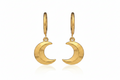 Gold crescent moon earrings on a white background