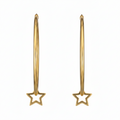 Gold hoop earrings with gold open star on a white background