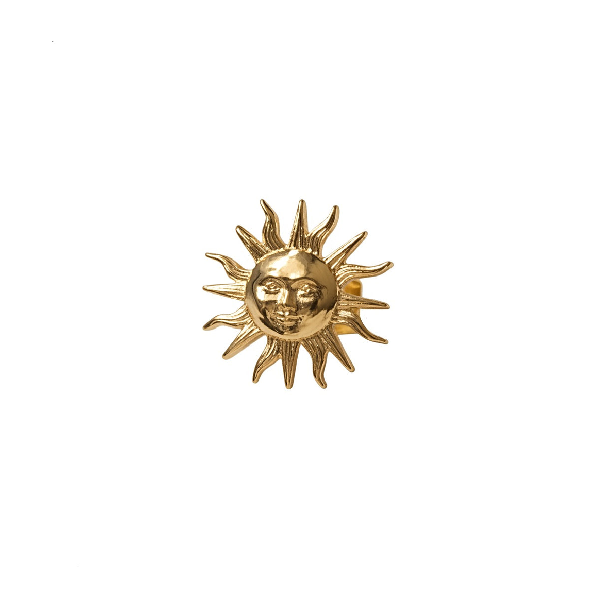 Gold sun ring design on a white background