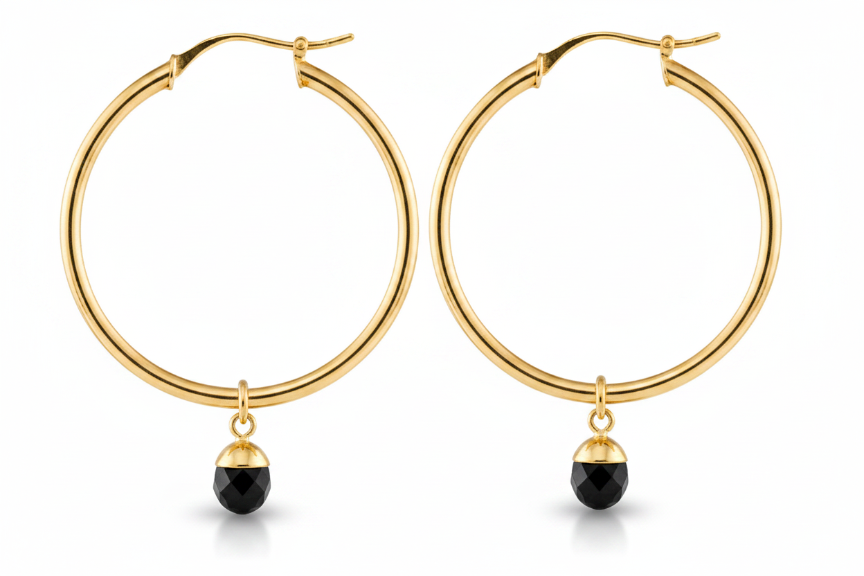 Obsidian Orbit Hoops |  Silver