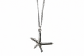Silver starfish pendant necklace on a white background