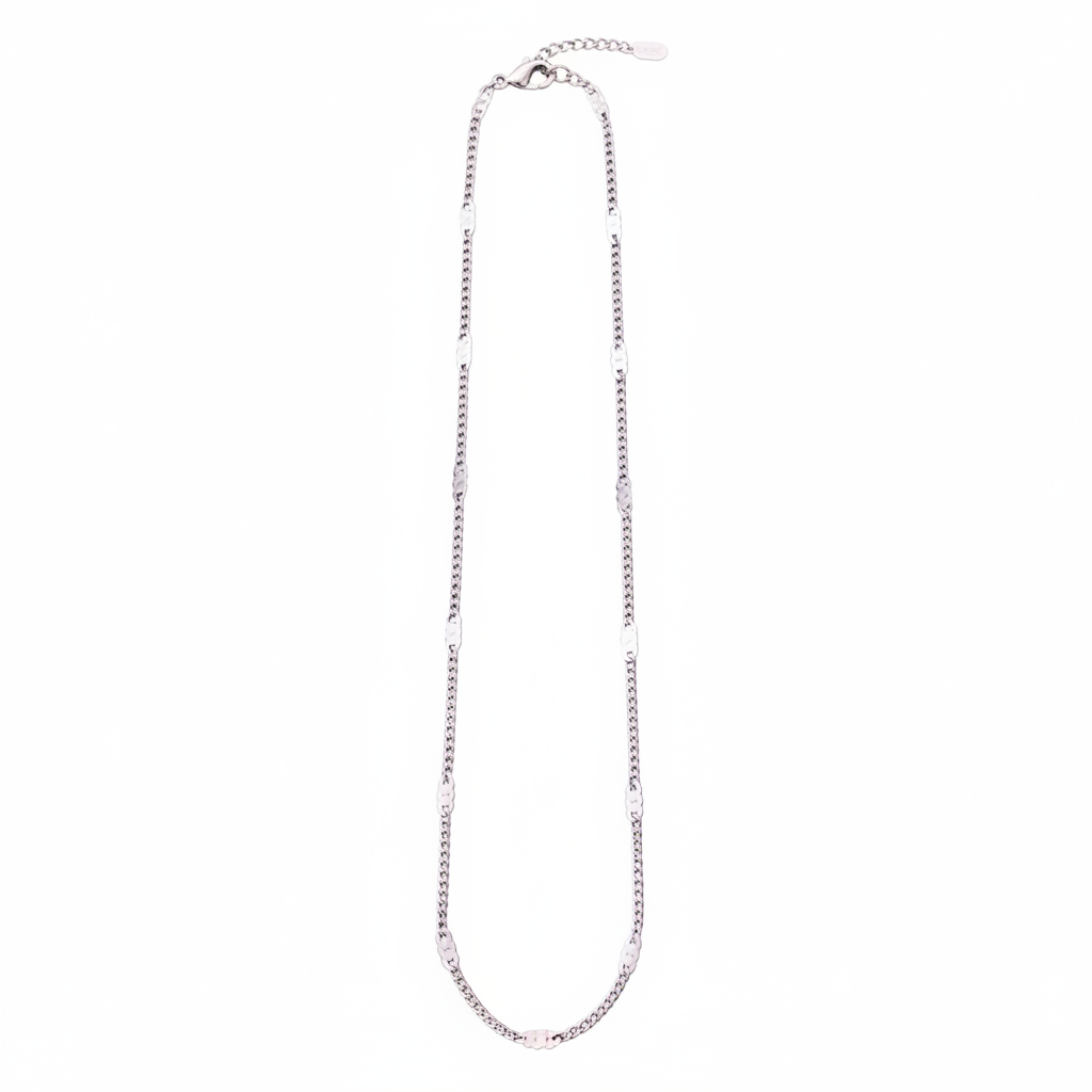 Silver chain necklace on a white background