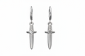 Pair of silver dagger-shaped earrings on a white background