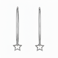 Silver hoop earrings with star-shaped charm on a white background