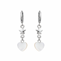 Pair of silver earrings with star and heart charms on a white background
