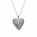 Silver heart-shaped pendant necklace on a white background