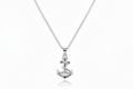 Silver anchor pendant necklace on a white background